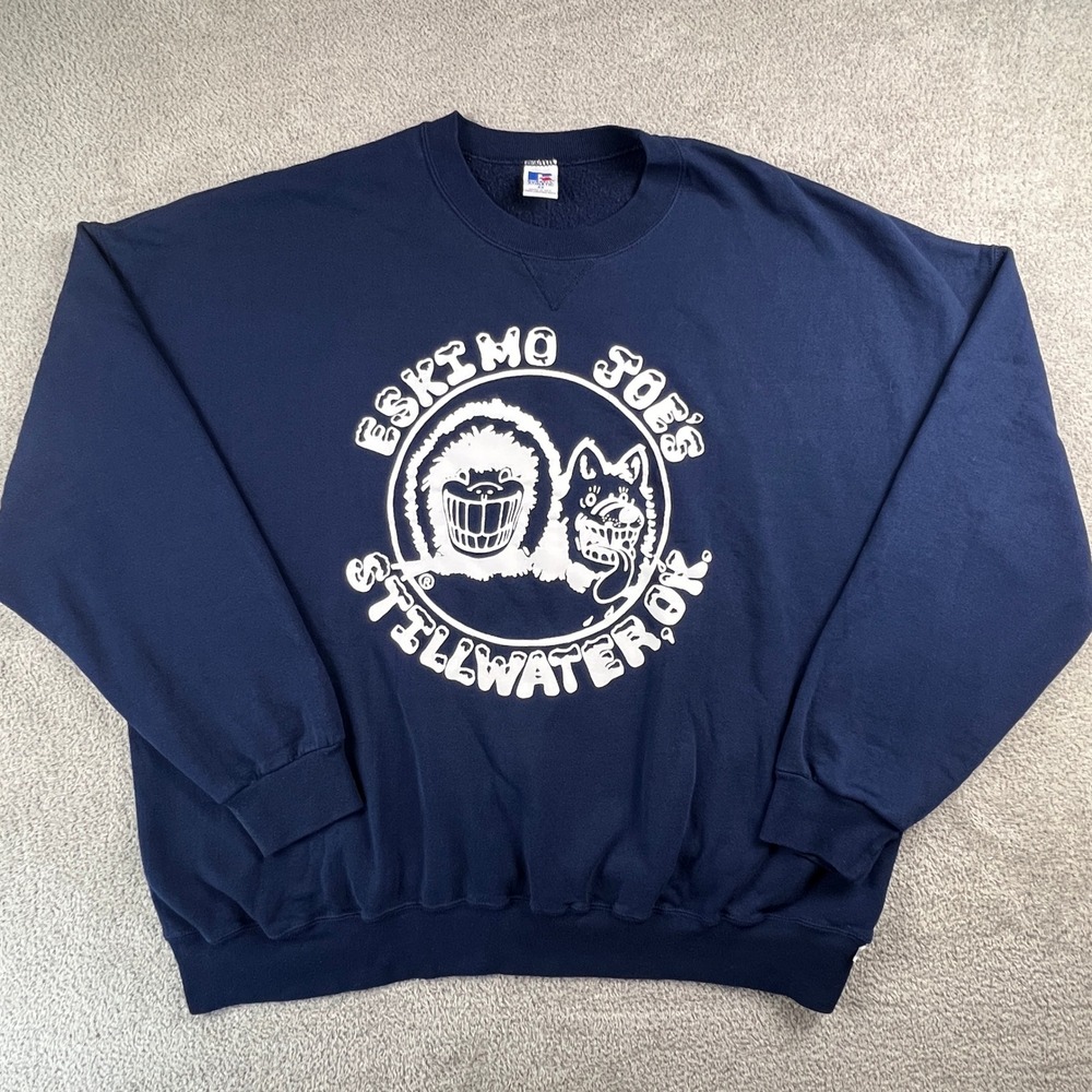 Vintage 90s Russell‎ Athletic Eskimo Joes Sweatshirt Mens 4X Navy Stillwater USA